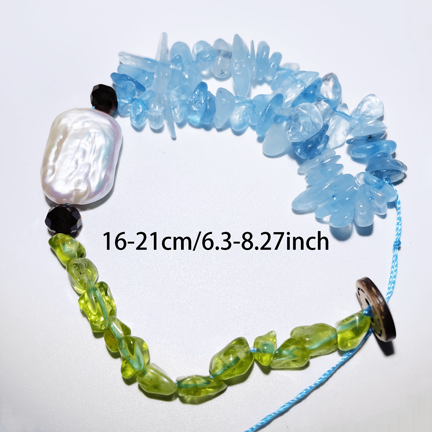 Handmade Adjustable Aquamarine & Peridot Bracelet, Y2K Boho Style
